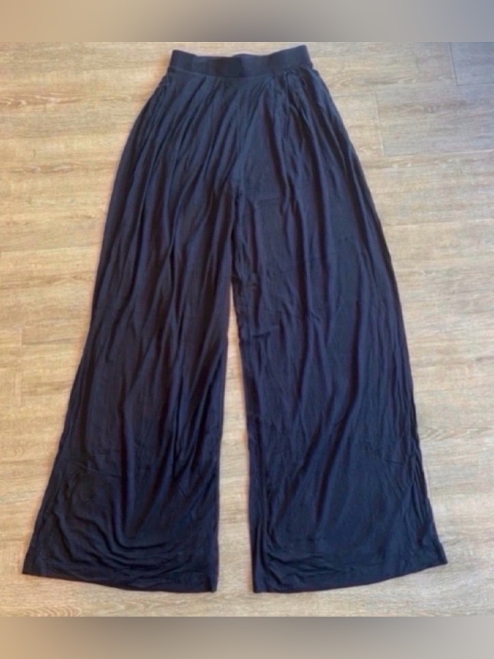Women’s Black Self-Double Layer Wide Leg Pants Large - Picture 2 of 4